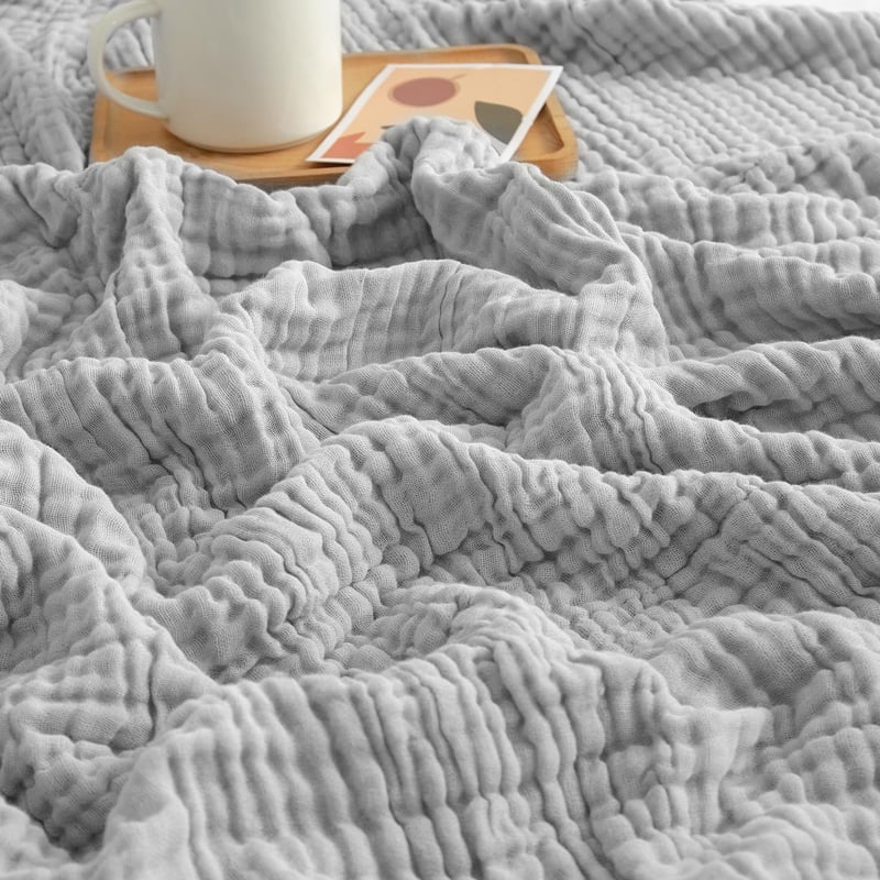 Cuvioară din muselină EMME 230x230 cm, bumbac Oeko-TEX, cuvertură de pat pentru adulți, gri