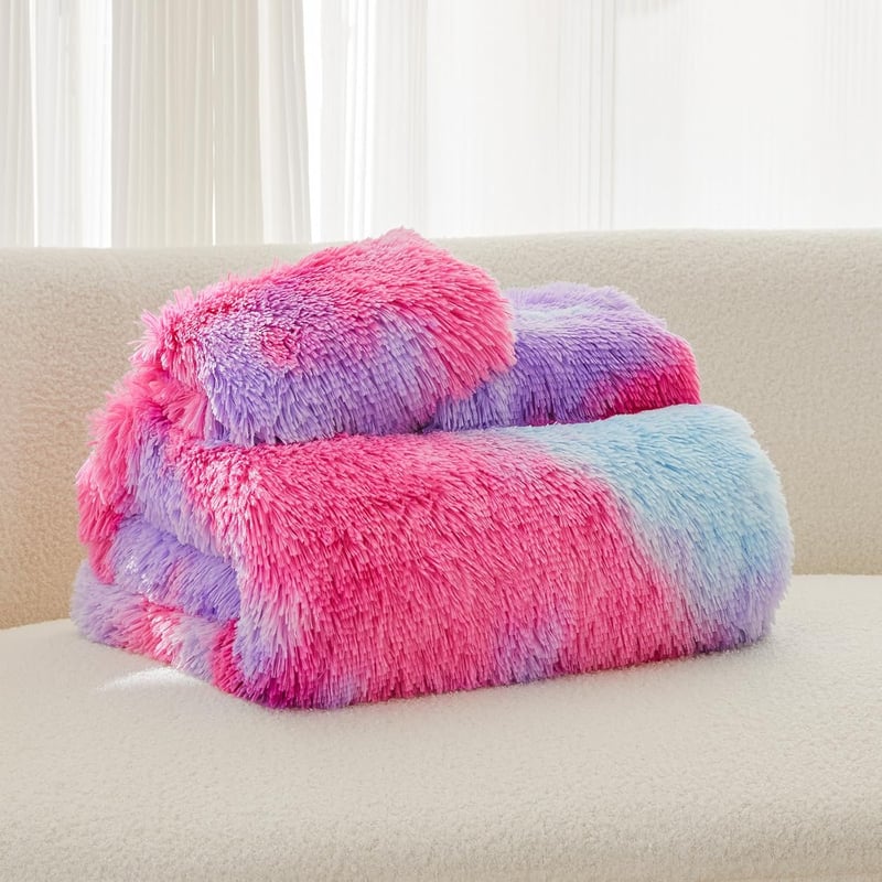 EMME Plush Flannelette Ágyneműhuzat Szett 220x240 cm Szivárvány Pink Lila