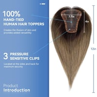 EMMOR Női Hajpótlás Valódi Hajból, Kézzel Kötött Svájci Csipke Alappal, Ombre Hamvaszőke, 30cm Hosszú Hajtopper 2