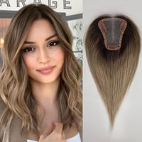 EMMOR Női Hajpótlás Valódi Hajból, Kézzel Kötött Svájci Csipke Alappal, Ombre Hamvaszőke, 30cm Hosszú Hajtopper 1