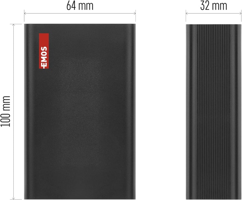 EMOS 20000 mAh Powerbank 65W PD - USB-C/USB-A, Gyorstöltés, Laptop/Tablet/Telefon, Fekete - 20 000 mAh