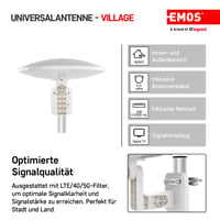 Vonkajšia digitálna anténa EMOS Active Village so zosilňovačom, dosah 0–80 km, FM/DAB/DVB-T/DVB-T2, LTE/4G/5G filter, 360° príjem, odolná voči poveternostným vplyvom 2