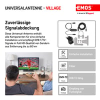 Vonkajšia digitálna anténa EMOS Active Village so zosilňovačom, dosah 0–80 km, FM/DAB/DVB-T/DVB-T2, LTE/4G/5G filter, 360° príjem, odolná voči poveternostným vplyvom 3