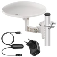 Vonkajšia digitálna anténa EMOS Active Village so zosilňovačom, dosah 0–80 km, FM/DAB/DVB-T/DVB-T2, LTE/4G/5G filter, 360° príjem, odolná voči poveternostným vplyvom 1