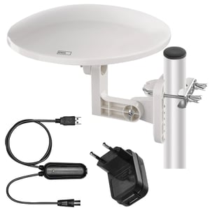 EMOS Active Village vanjska digitalna antena s pojačalom, domet 0-80 km, FM/DAB/DVB-T/DVB-T2, LTE/4G/5G filter, prijem od 360°, otporna na vremenske uvjete