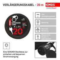 Predlžovací kábel EMOS E-008 P1820 Schuko, 20 m, gumený, vonkajší, IP44, H07RN-F 3x1,5 mm², čierny 2