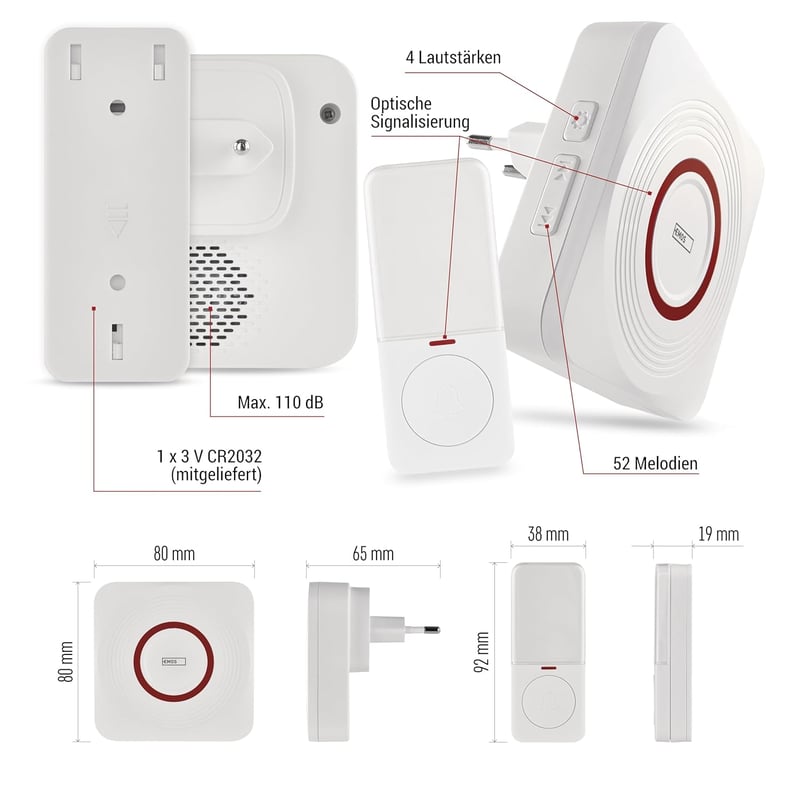 EMOS GoSmart WiFi okos ajtócsengő szett alkalmazással, 52 dallam, 110 dB