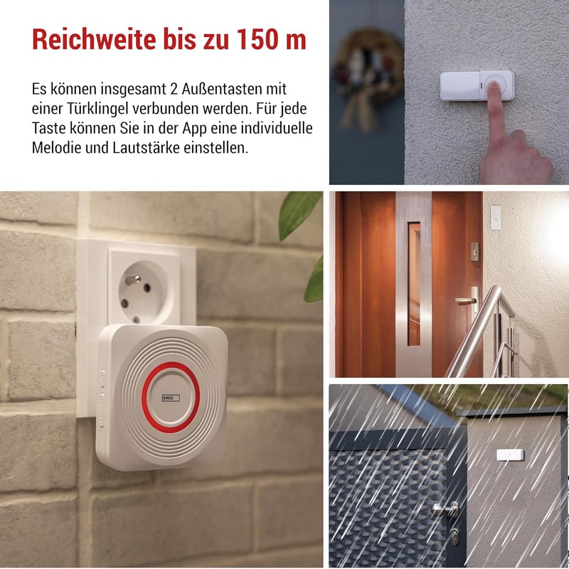 EMOS GoSmart WiFi okos ajtócsengő szett alkalmazással, 52 dallam, 110 dB