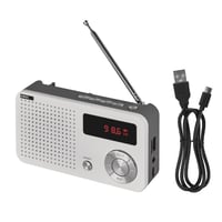 Radio FM digital portabil EMOS și player MP3 cu acumulator + cablu USB-C, antenă telescopică, slot card Micro SD, alb/gri 5