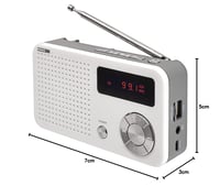 Radio FM digital portabil EMOS și player MP3 cu acumulator + cablu USB-C, antenă telescopică, slot card Micro SD, alb/gri 8
