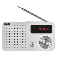 Radio FM digital portabil EMOS și player MP3 cu acumulator + cablu USB-C, antenă telescopică, slot card Micro SD, alb/gri 1