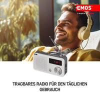 Radio FM digital portabil EMOS și player MP3 cu acumulator + cablu USB-C, antenă telescopică, slot card Micro SD, alb/gri 4
