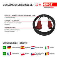 Prelungitor electric EMOS IP44 CEE 10 m - conector cu 5 pini - rezistent la apă, termorezistent - 400 V 16 A 3680 W - izolație din cauciuc - H05RR-F 2,5 mm2 - pentru utilizare la exterior și camping 3
