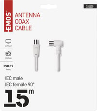 EMOS Koaxiális Antennakábel 15m Egyenes-Szög Csatlakozóval TV-hez 5