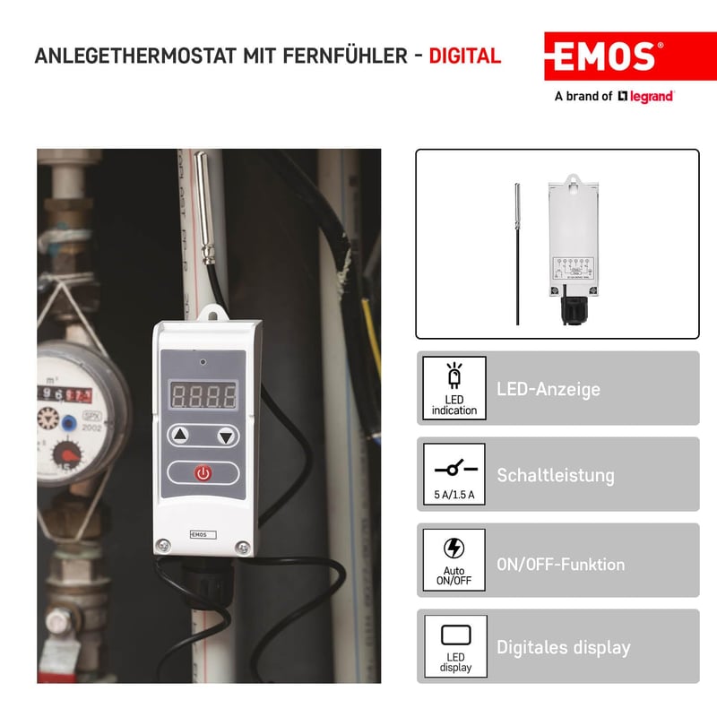 EMOS P5684 Digitális Termosztát Távirányítóval és Érzékelővel 5-90°C - With remote sensor