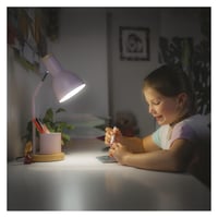 Lampă de birou LED EMOS POPPY cu suport pentru pixuri, dulie E27, roz - corp metalic, bază din lemn, cablu de 1,5m cu întrerupător, max. 25W, fără sursă de lumină 2
