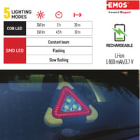 Triunghi reflectorizant LED reîncărcabil EMOS cu 5 moduri de iluminare, funcție powerbank, cablu de încărcare USB și afișaj LED - Galben/Negru/Roșu 6