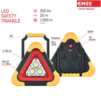 Triunghi reflectorizant LED reîncărcabil EMOS cu 5 moduri de iluminare, funcție powerbank, cablu de încărcare USB și afișaj LED - Galben/Negru/Roșu 5