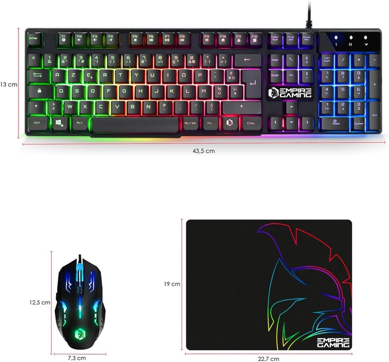 Empire Gaming 3 az 1-ben Gamer Szett RGB Billentyűzet Egér Mousepad PC PS4 PS5 - MK800 Filaire