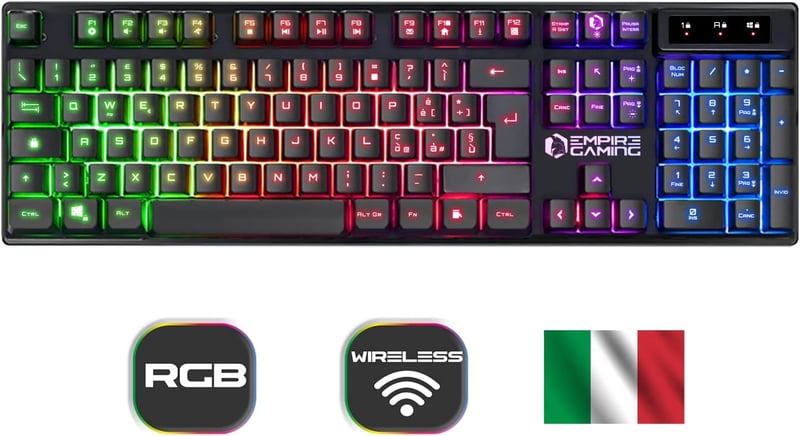 Empire Gaming Armor RF800 Vezeték Nélküli Gamer Billentyűzet és Egér Szett RGB Háttérvilágítással - 4800 DPI Ergonomikus Egér Egérpaddal PC 