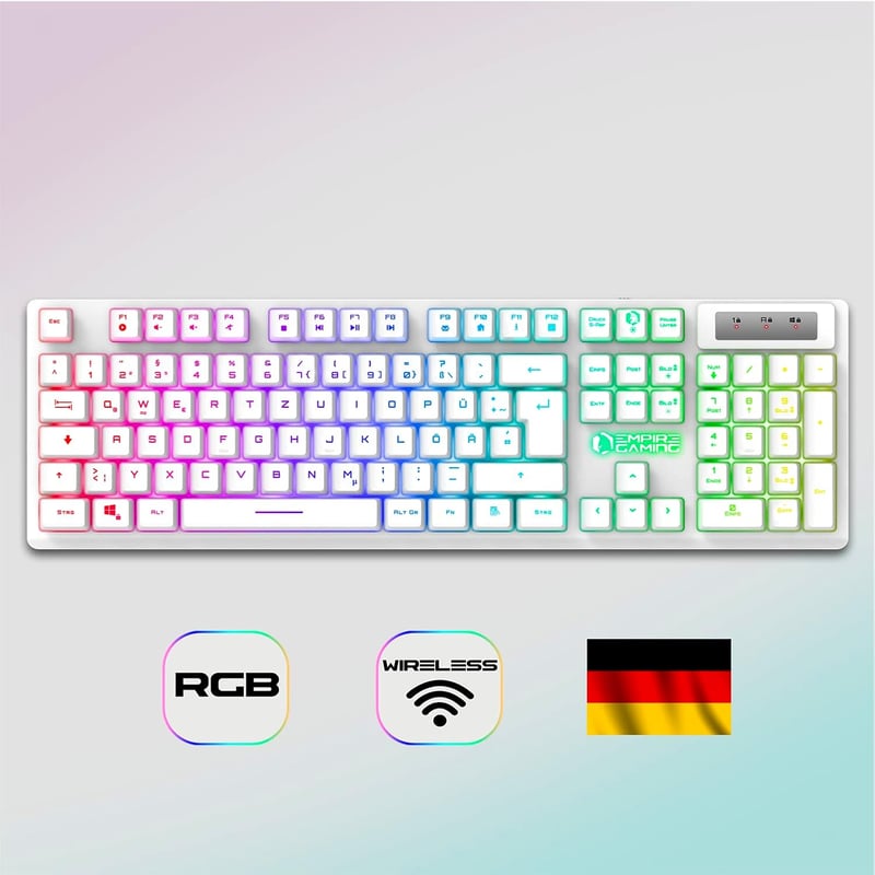 EMPIRE GAMING Armor RF800 Wireless Gaming Billentyűzet és Egér Szett QWERTZ RGB LED 4800 DPI PC PS4 PS5 Xbox Fehér - RF800 Wireless Weiß