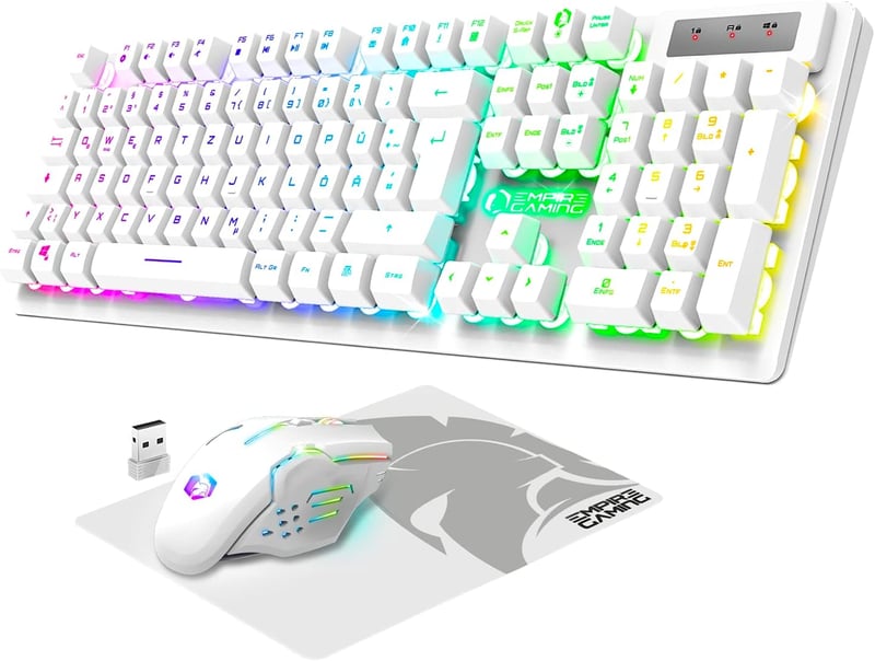 EMPIRE GAMING Armor RF800 Wireless Gaming Billentyűzet és Egér Szett QWERTZ RGB LED 4800 DPI PC PS4 PS5 Xbox Fehér - RF800 Wireless Weiß