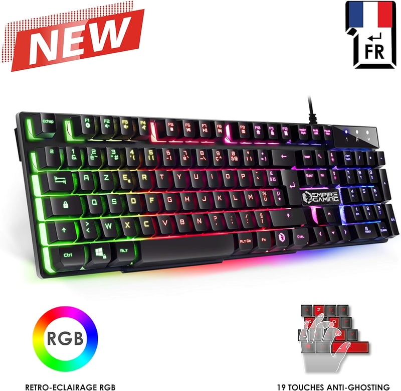 EMPIRE GAMING K300 Gamer Billentyűzet AZERTY RGB LED 105 Gomb