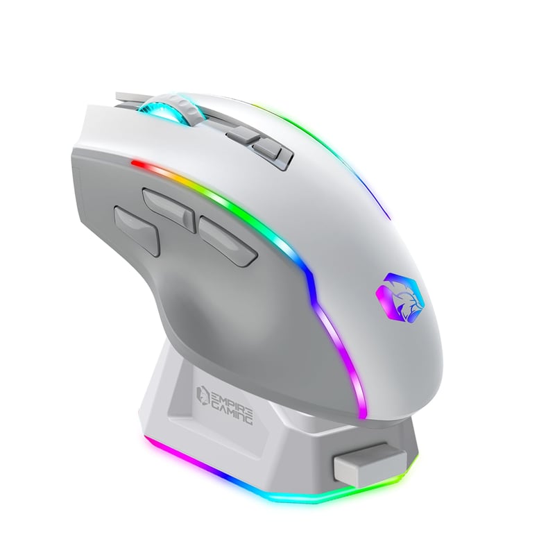 EMPIRE GAMING RF908 bežični miš s bazom za punjenje, RGB, 10000 DPI - bijeli