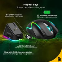 EMPIRE GAMING RF908 Vezeték Nélküli Egér Újratölthető Mágneses Töltőállomással RGB Világítás 10000DPI 8 Programozható Gomb Fekete 2