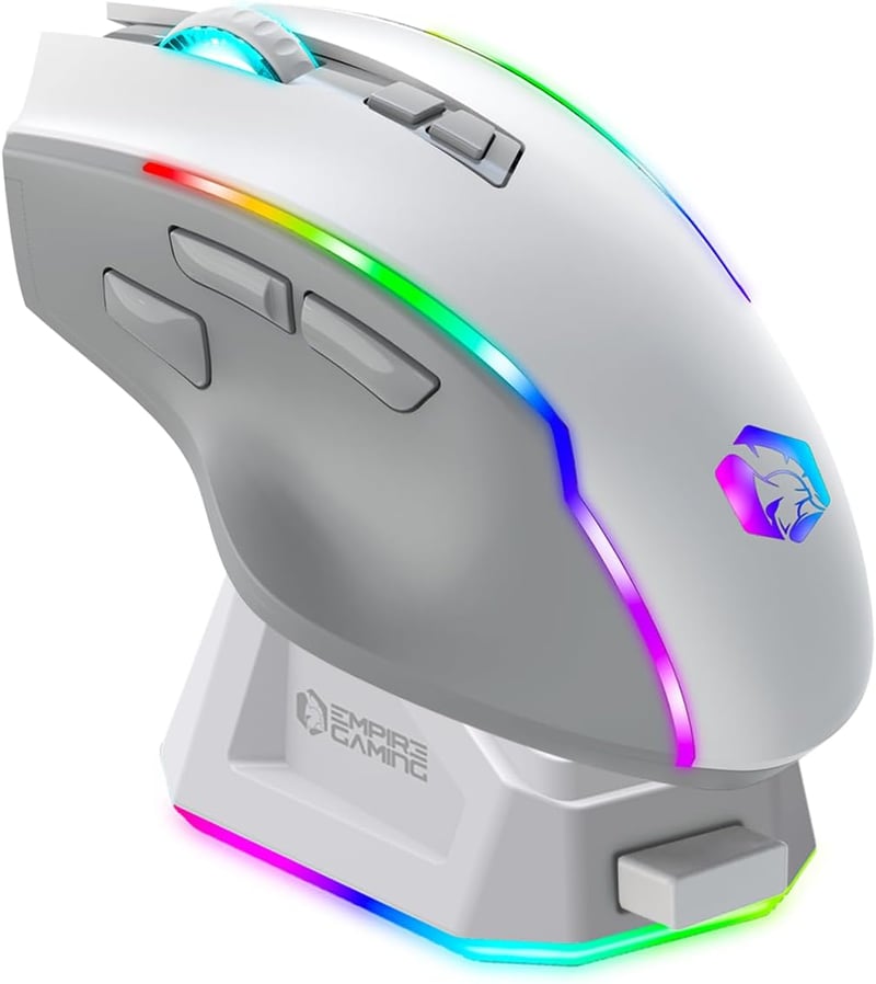 EMPIRE GAMING RF908 Wireless Egér Töltőállomással RGB 10000DPI 8 Gomb Fehér