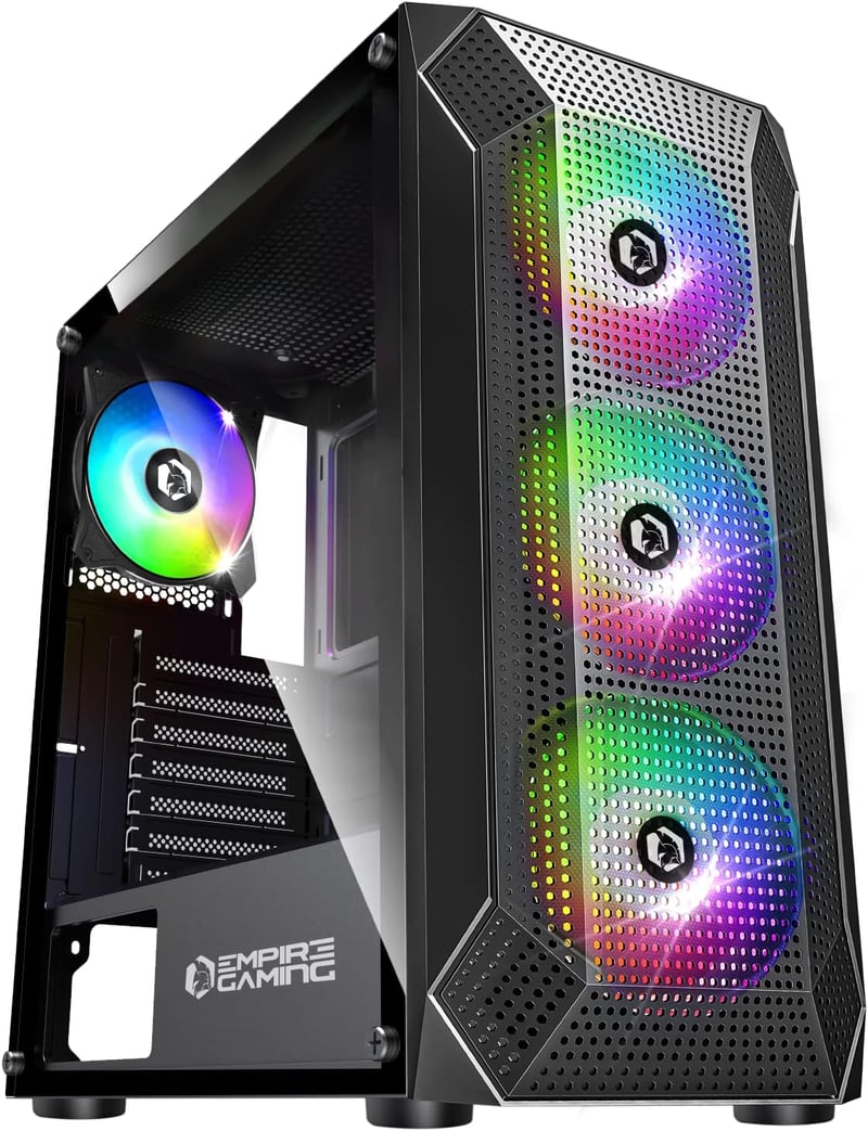 Empire Gaming Ruby Gamer PC Ház, ARGB ATX/MATX/ITX, Mesh Panel, Akril Oldallap, 4db 120mm RGB Ventilátor, MB Sync, Fekete