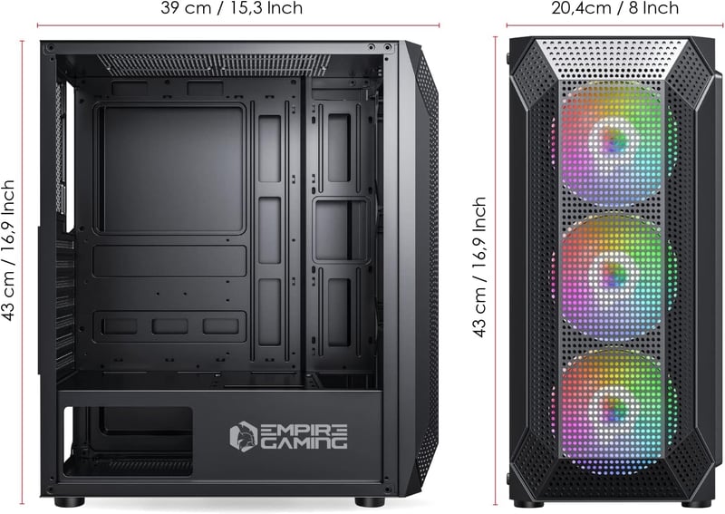 Empire Gaming Ruby Gamer PC Ház, ARGB ATX/MATX/ITX, Mesh Panel, Akril Oldallap, 4db 120mm RGB Ventilátor, MB Sync, Fekete