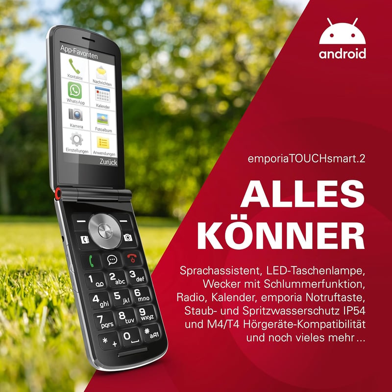 Emporia emporiaTOUCHsmart 2 fekete összecsukható mobiltelefon nagy gombokkal - Single