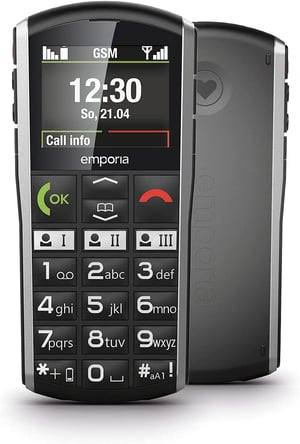 Emporia SIMPLICITY mobitel za starije osobe s velikim tipkama, SOS tipkom, postoljem za punjenje, Bluetoothom, kompatibilan sa slušnim aparatima, crni
