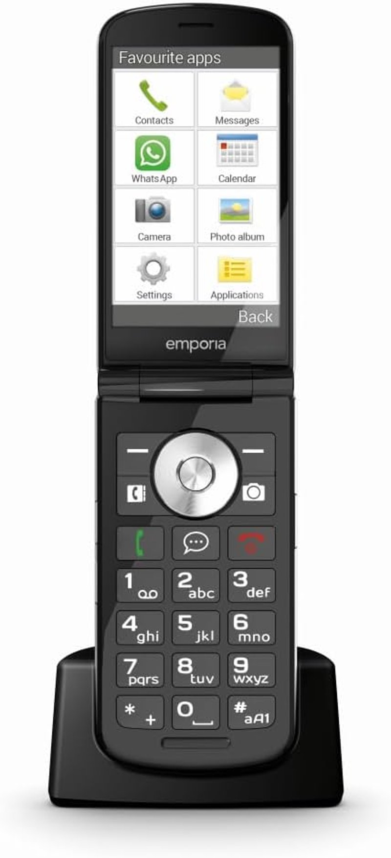 Emporia TouchSmart.3 Flip telefon időseknek, nagy kijelző, vészhívó gomb, nagy billentyűk