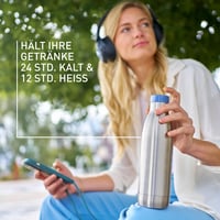 Nerezová termo fľaša Emsa Bludrop Eco 0,7 l modrá, uzáver Quick-Press, 12 h teplá, 24 h studená, vhodná do umývačky riadu, nepriepustná 4