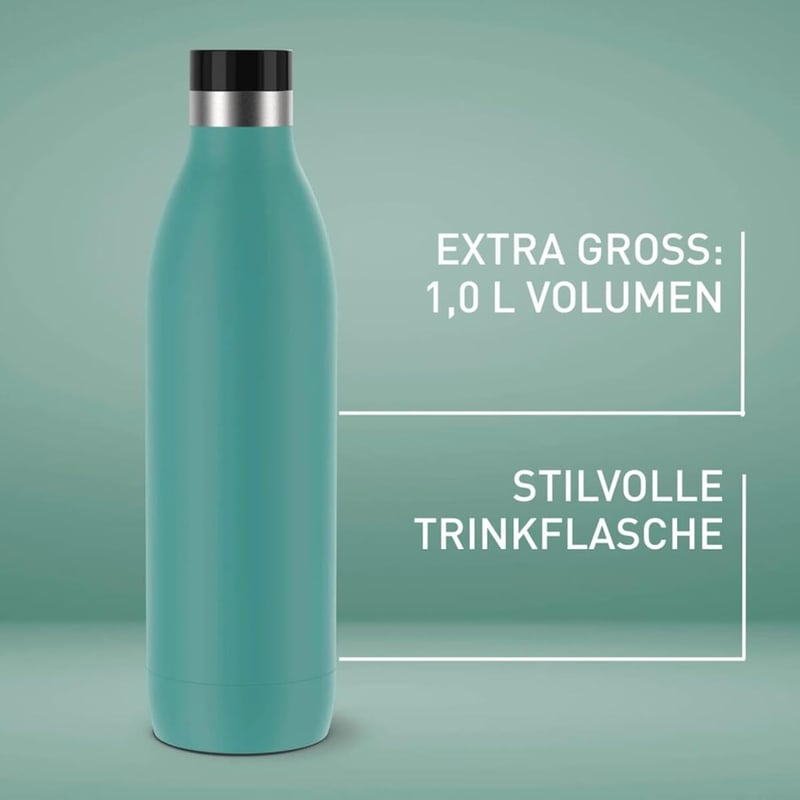 Emsa Bludrop N31121 1L Termosz Palack, 100% Vízhatlan, Rozsdamentes Acél - 1000 fluid ounces, Petrol, Colour drinking bottle