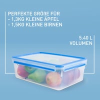 Emsa Clip & Close 508547 Caserolă dreptunghiulară cu capac, 5,4 L, Transparent/Albastru, compatibilă cu mașina de spălat vase, congelator și cuptorul cu microunde 3