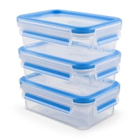 Set posuda za čuvanje hrane EMSA Clip & Close N10312, 3 x 0,55 L, 100% nepropusne, pogodne za perilicu posuđa, mikrovalnu pećnicu i zamrzivač, prozirne/plave 1
