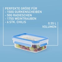 Set posuda za čuvanje hrane EMSA Clip & Close N10312, 3 x 0,55 L, 100% nepropusne, pogodne za perilicu posuđa, mikrovalnu pećnicu i zamrzivač, prozirne/plave 3