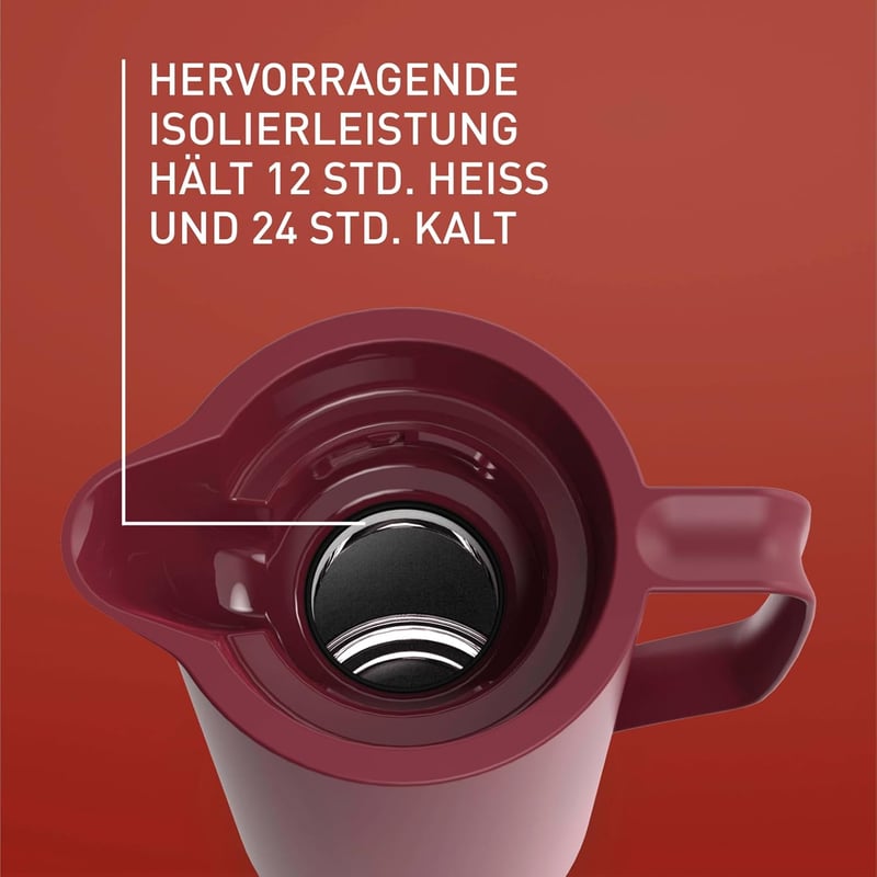 Emsa Motiva 1 literes termoszkancsó, 12 óra meleg, 24 óra hideg, gyorsnyitás, bordó - Wine Red