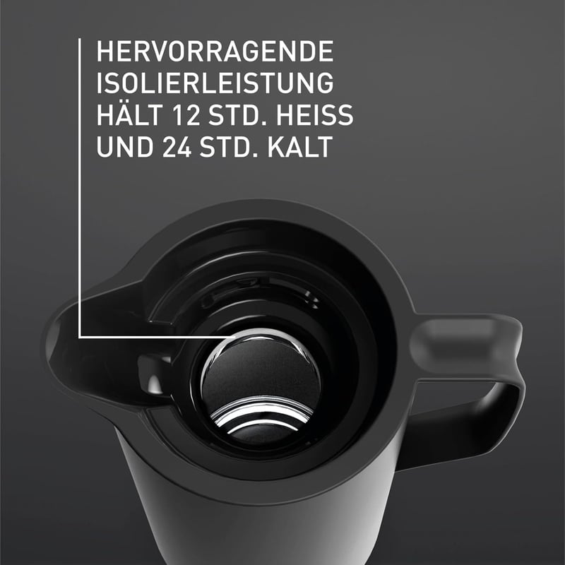 Emsa Motiva 1 literes termoszkancsó üvegbetéttel, 12 órás meleg/24 órás hideg tartás - Black