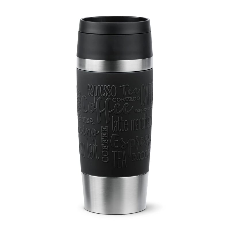 Cestovný hrnček Emsa N20202 Travel Mug Classic, 0,36 litra, čierny, nerezová oceľ, komfortný skrutkovací uzáver, 360° otvor na pitie, nepriepustný, vhodný do umývačky riadu