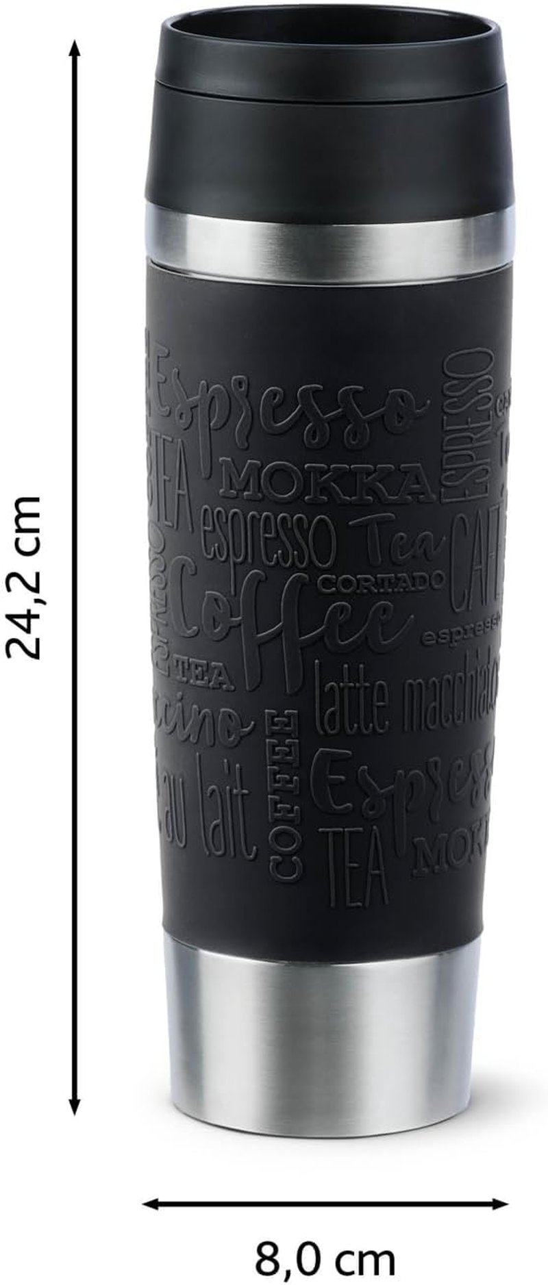 Emsa N20220 utazó termosz 0,5L rozsdamentes acél fekete - Black, Comfort closure