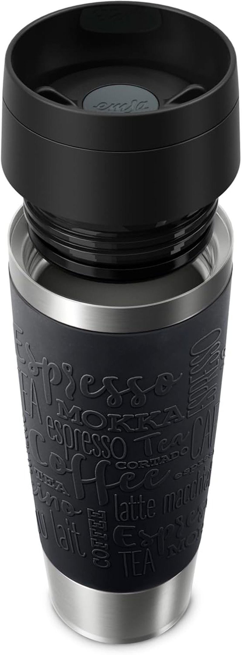 Emsa N20220 utazó termosz 0,5L rozsdamentes acél fekete - Black, Comfort closure