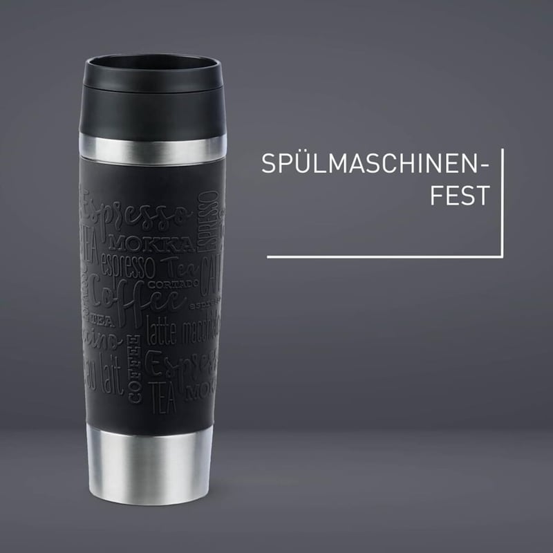 Emsa N20220 utazó termosz 0,5L rozsdamentes acél fekete - Black, Comfort closure
