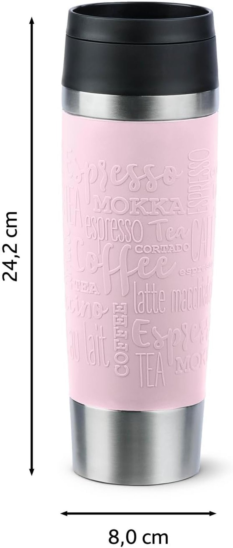 Emsa N20224 utazó termosz 0,5L rozsdamentes acél, 6 óra meleg, 12 óra hideg, pasztell rózsaszín - Pastel Pink, Comfort closure