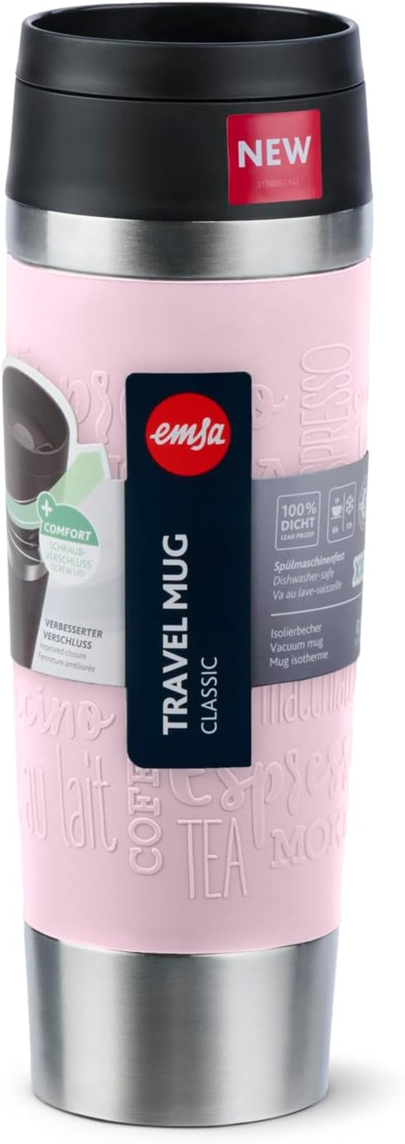 Emsa N20224 utazó termosz 0,5L rozsdamentes acél, 6 óra meleg, 12 óra hideg, pasztell rózsaszín - Pastel Pink, Comfort closure