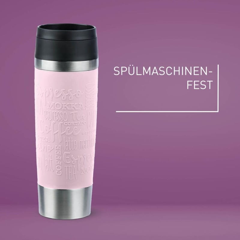 Emsa N20224 utazó termosz 0,5L rozsdamentes acél, 6 óra meleg, 12 óra hideg, pasztell rózsaszín - Pastel Pink, Comfort closure