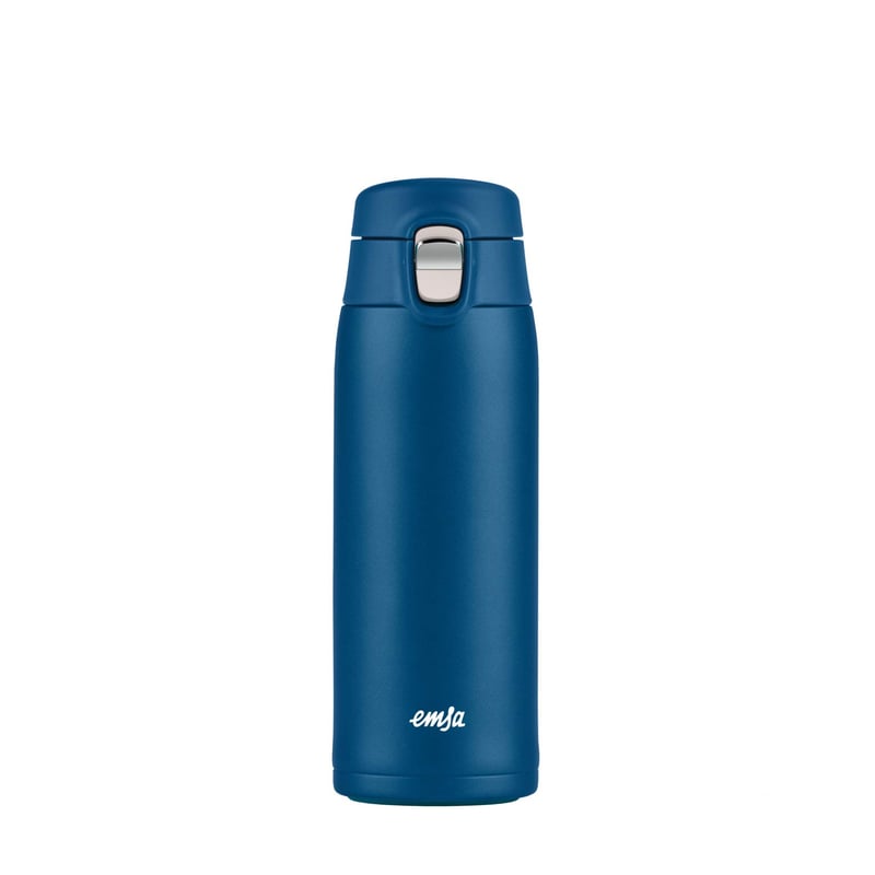 Cestovný termohrnček Emsa N21509 Travel Mug Light z nehrdzavejúcej ocele, 0,4 litra, modrý, 8 hodín teplý, 16 hodín studený, 100 % nepriepustný, vhodný do umývačky riadu